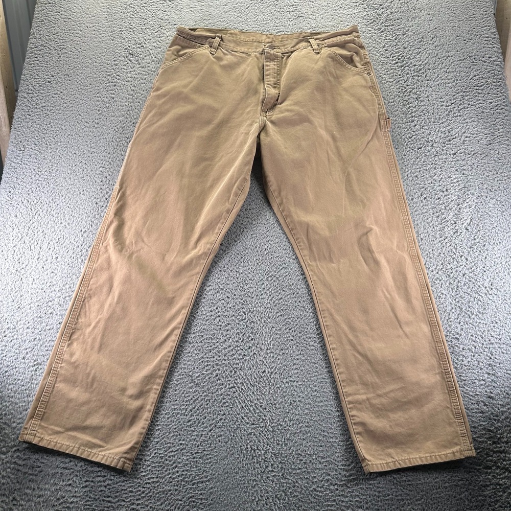 Wrangler Pant‎ Mens 38x32 Beige Cotton Carpenter Straight Leg Utility Workwear